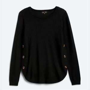 Black Crew Neck Sweater with Button Accents